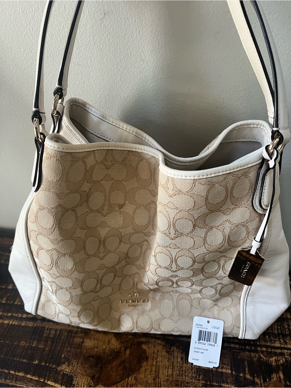 Coach Signature Edie Shoulder Bag with Light Khaki & Chalk Trim - Picture 11 of 11